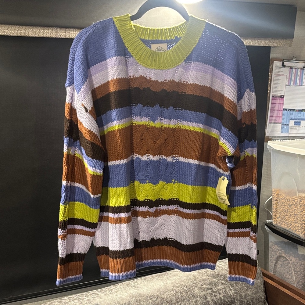St. John's Bay Crewneck Sweater - Blue, Brown, Green Stripes